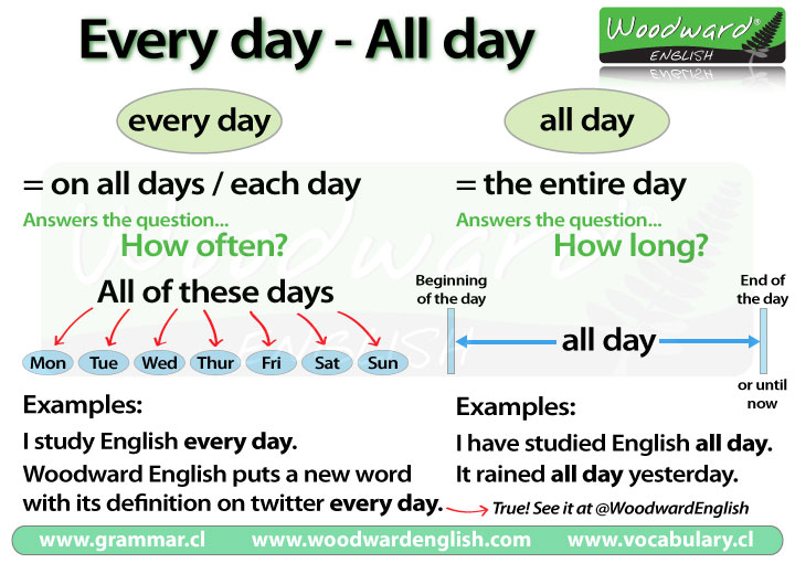 Every day vs All day - English Grammar